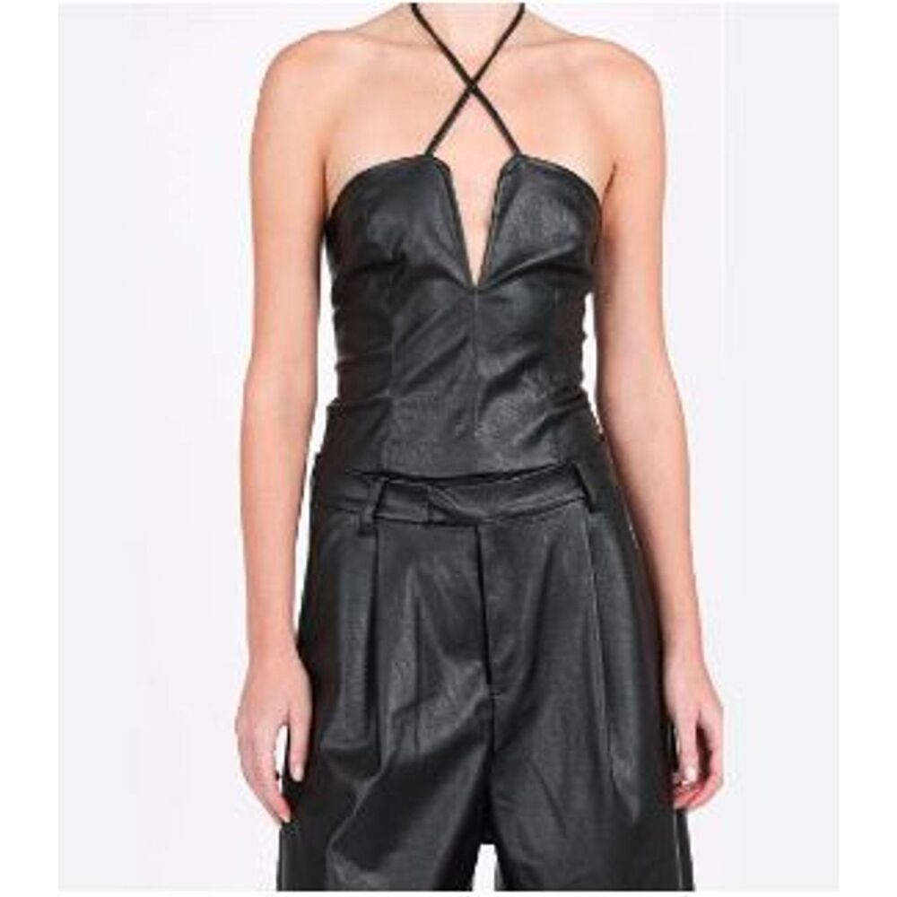 NONCHALANT WOmen's Bambi Vegan Leather Bodysuit TOP Sz S NWT 297